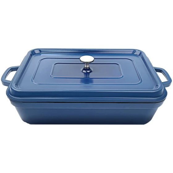 GET Heiss 7.5 Qt. Cobalt Blue Enamel Coated Cast Aluminum Rectangular Roasting Pan with Lid CA-017-CB/BK/CC