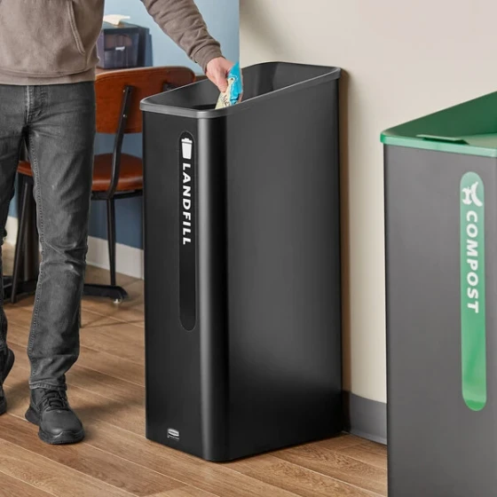 Rubbermaid® Sustain 2078967 15 Gallon Black Single Stream Landfill Indoor Rectangular Trash Can