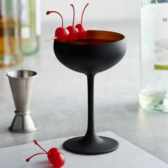 Stolzle Glisten from Global Tableware Collective 8 oz. Matte Black/Copper Coupe Glass - 6/Case