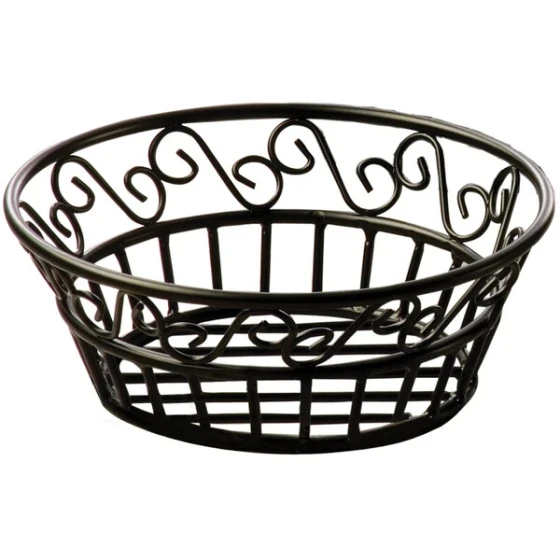 American Metalcraft BLSB80 Ironworks Black Wrought Iron Round Scroll Bread Basket - 8" x 3"