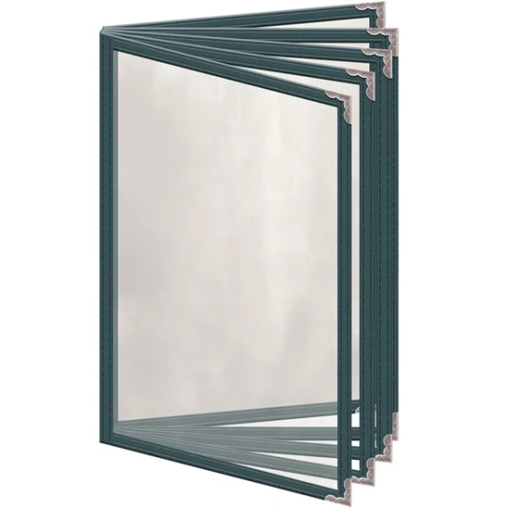H. Risch, Inc. TE-10V Deluxe Sewn 5 1/2" x 8 1/2" Green 10 View Vinyl Menu Cover with Silver Decorative Corners and Gloss Finish