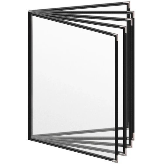 H. Risch, Inc. TE-10V Deluxe Sewn 8 1/2" x 11" Black 10 View Vinyl Menu Cover with Silver Smooth Corners and Matte Finish