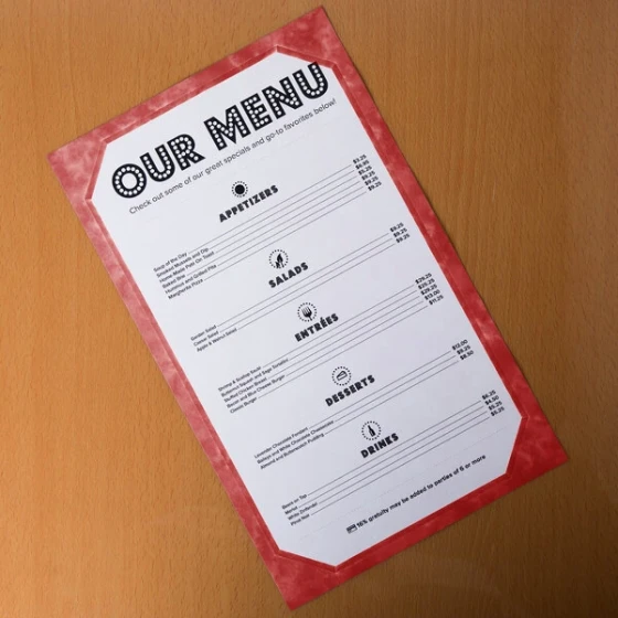 Choice 8 1/2" x 14" Burgundy Menu Paper - Angled Marble Border - 100/Pack