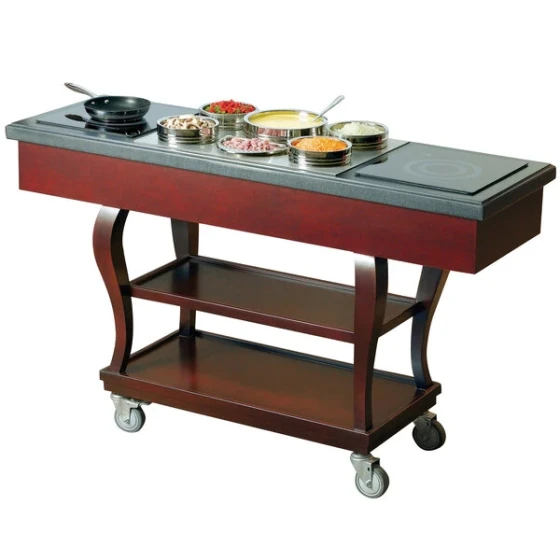 Bon Chef 50065 Traditional 62" x 20" x 37" Mobile Wood Induction Range Cart - 240V