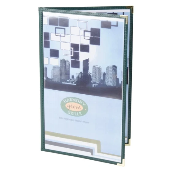 Menu Solutions SE310D-GREEN 8 1/2" x 14" Green Double Panel Menu Jacket with 4 Views