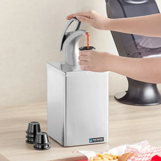 San Jamar P4800 FrontLine Countertop Condiment Dispenser Box with Chrome Pump