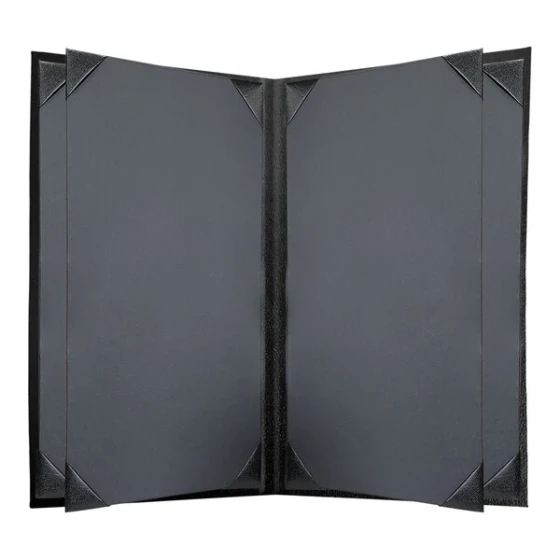 H. Risch, Inc. Oakmont 8 1/2" x 14" Black 6-Panel Menu Cover with Album Style Corners