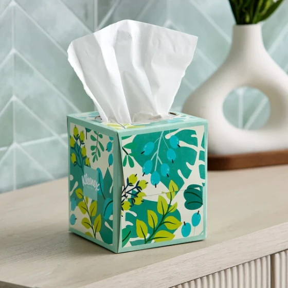 Kleenex® Lotion 60 Sheet 3-Ply Facial Tissue Cube with Coconut Oil and Aloe - 32/Case