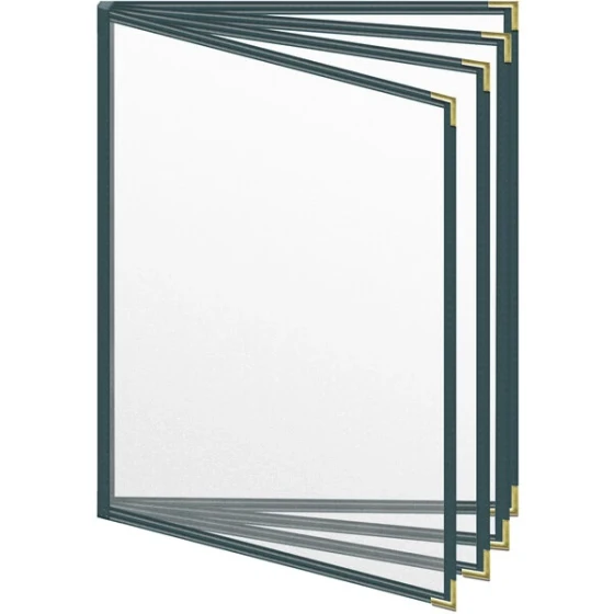 H. Risch, Inc. TEDD Deluxe Sewn 8 1/2" x 11" Green 8 View Menu Cover with Gold Smooth Corners and Matte Finish