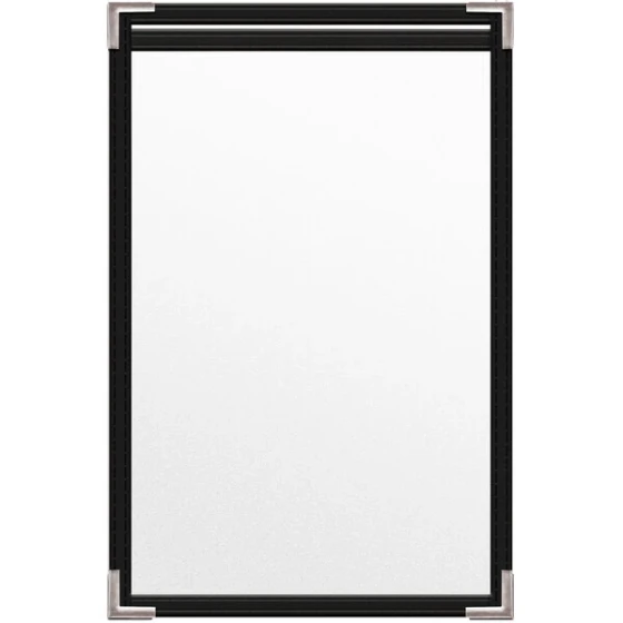 H. Risch, Inc. TES Deluxe Sewn 5 1/2" x 8 1/2" Black 2 View Vinyl Menu Cover with Silver Smooth Corners and Matte Finish