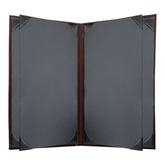 H. Risch, Inc. 8 1/2" x 14" Wine Tuxedo Leather Customizable 6 View Menu Cover with Picture Corners