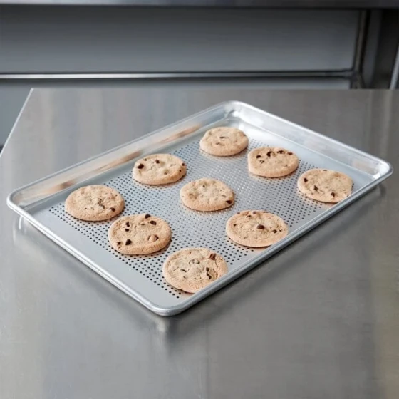 Vollrath 5303P Wear-Ever Half Size 18 Gauge 13 inch x 18 inch Wire in Rim Aluminum Perforated Bun / Sheet Pan