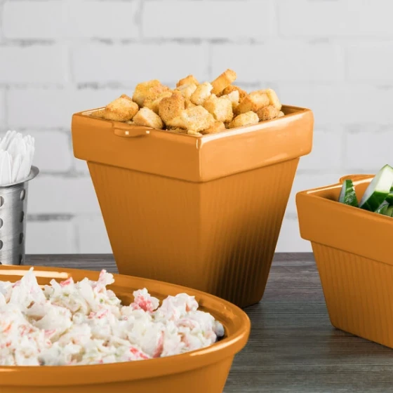 TableCraft CW1470X 2 Qt. Orange Cast Aluminum Square Condiment Bowl