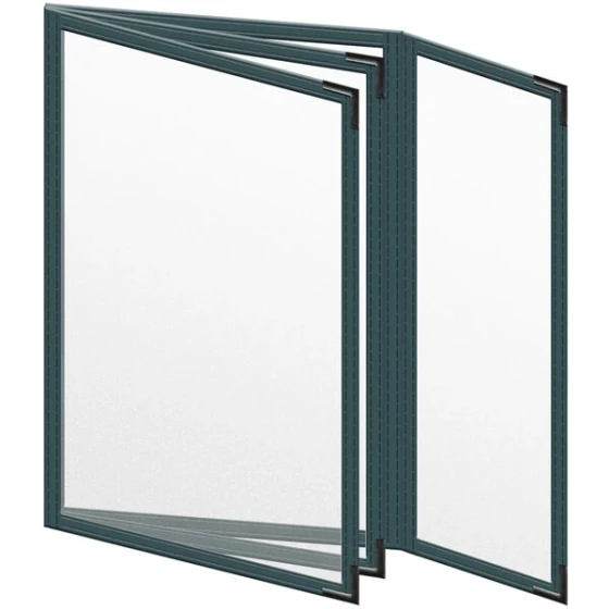 H. Risch, Inc. TETBQ Deluxe Sewn 5 1/2" x 8 1/2" Green 8 View Vinyl Menu Cover with Black Smooth Corners and Matte Finish