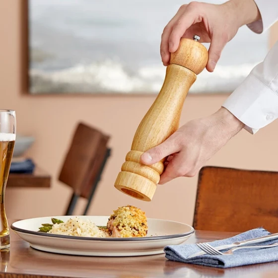 Acopa 10" Matte Natural Wooden Salt / Pepper Mill