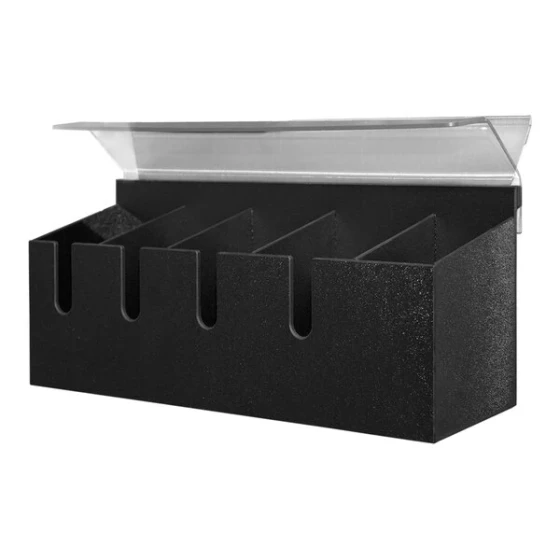 San Jamar Black 4-Section Cup and Lid Organizer with Straw Compartment and Hanging Lid L2021D