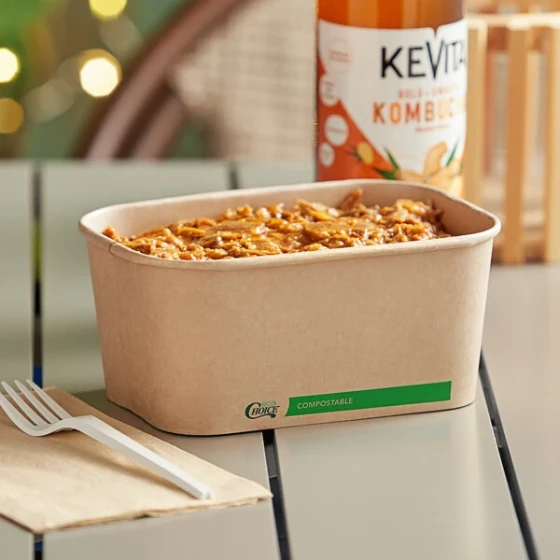 EcoChoice 32 oz. Rectangular Kraft Bio-Lined Take-Out Container - 300/Case