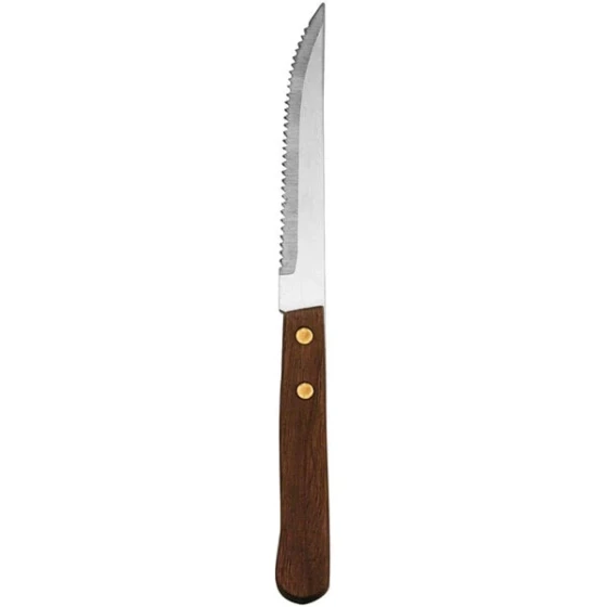 Delco Econoline by 1880 Hospitality B615KSSF 8 1/2" Stainless Steel Steak Knife with Wood Handle - 36/Case