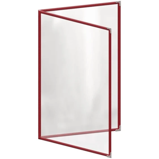 H. Risch, Inc. TED Deluxe Sewn 8 1/2" x 14" Red 4 View Menu Cover with Silver Decorative Corners and Gloss Finish