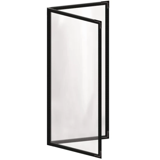 H. Risch, Inc. TED Deluxe Sewn 4 1/4" x 11" Black 4 View Menu Cover with Black Smooth Corners and Gloss Finish