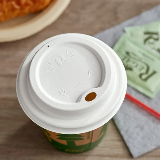 EcoChoice Compostable White Plant Fiber Hot Cup Lid for 10-24 oz. Standard Cups and 8 oz. Squat Cups - 500/Case