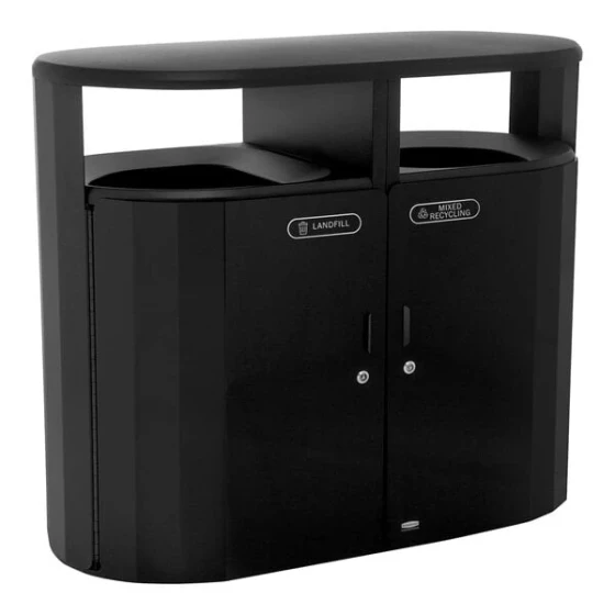 Rubbermaid® Resist® 2184980 46 Gallon Jet Black Metallic Steel Oval Dual-Stream Outdoor Trash Can / Recycling Bin