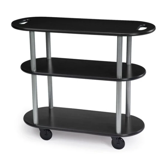 Geneva 36204-08 Oval 3 Shelf Laminate Table Side Service Cart with Handle Cutouts and Ebony Wood Finish - 16" x 42 3/8" x 35 1/4