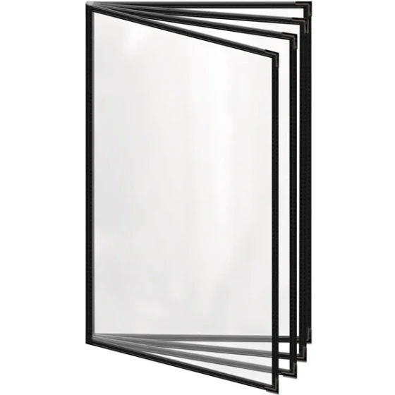 H. Risch, Inc. TEDD Deluxe Sewn 8 1/2" x 14" Black 8 View Menu Cover with Black Smooth Corners and Gloss Finish