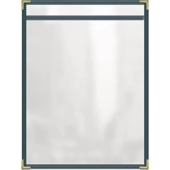 H. Risch, Inc. TES Deluxe Sewn 8 1/2" x 11" Green 2 View Vinyl Menu Cover with Gold Smooth Corners and Gloss Finish