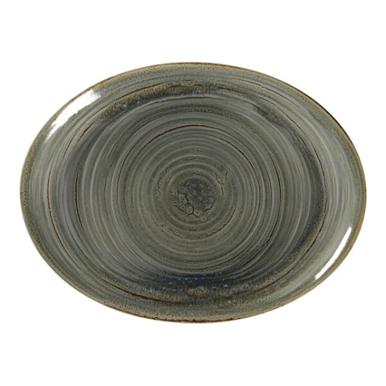 RAK Porcelain Rakstone Spot 14 1/8" x 10 11/16" Peridot Porcelain Oval Platter - 6/Case