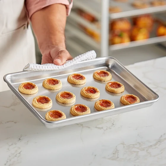 Baker's Lane USA Quarter Size 16 Gauge 9 inch x 13 inch Curled Rim Aluminum Bun / Sheet Pan