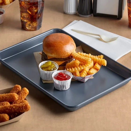 Baker's Lane Quarter Size Non-Stick 18 Gauge 9 1/2 inch x 13 inch Gray Wire in Rim Aluminum Bun / Sheet Pan
