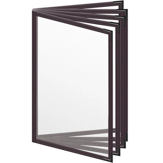 H. Risch, Inc. TE-10V Deluxe Sewn 5 1/2" x 8 1/2" Brown 10 View Vinyl Menu Cover with Black Smooth Corners and Matte Finish