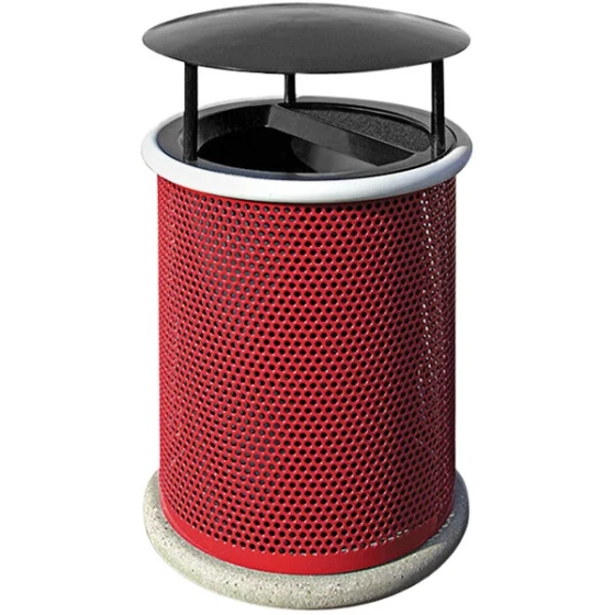 Wausau Tile MF3006 Classic 28 Gallon Steel Round Outdoor Trash Can with Aluminum Ash-N-Trash Lid and Rain Hood