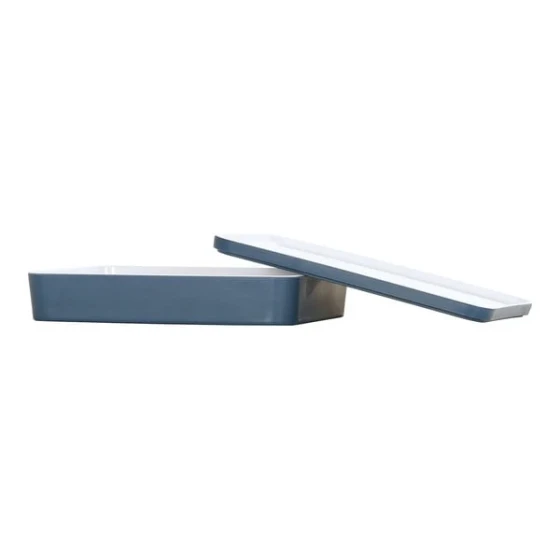 Cal-Mil 14" x 10 1/2" Stone Blue Rectangular Melamine Bento Box - 3/Case