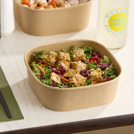 Choice 32 oz. Square Kraft PE-Lined Microwavable Take-Out Container - 300/Case