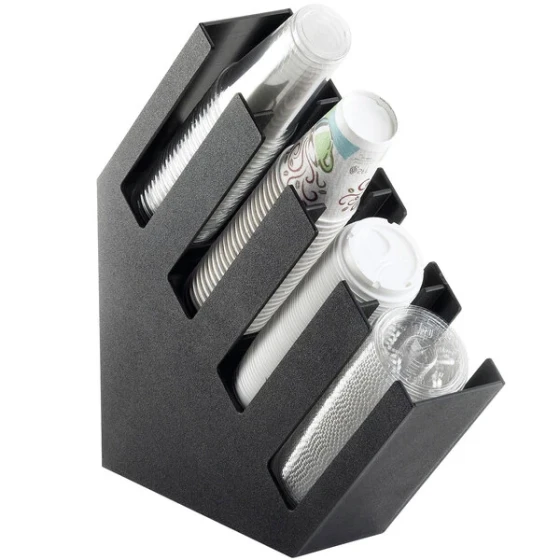 Cal-Mil 2048-4 Black 4-Section Slanted Countertop Cup and Lid Organizer