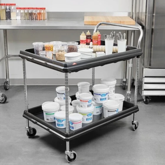 Metro BC2636-2DBL Black Utility Cart with Two Deep Ledge Shelves - 38 3/4" x 27"