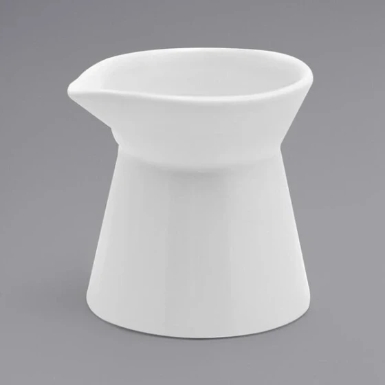 Front of the House Mod 3 oz. Bright White Cinched Porcelain Creamer - 12/Case