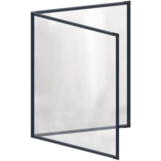 H. Risch, Inc. TED Deluxe Sewn 8 1/2" x 11" Blue 4 View Menu Cover with Black Smooth Corners and Gloss Finish