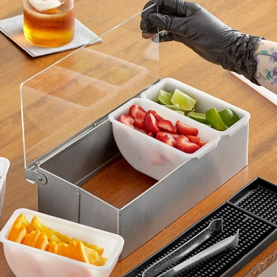 Choice 4-Compartment Satin Finish Stainless Steel Condiment Bar