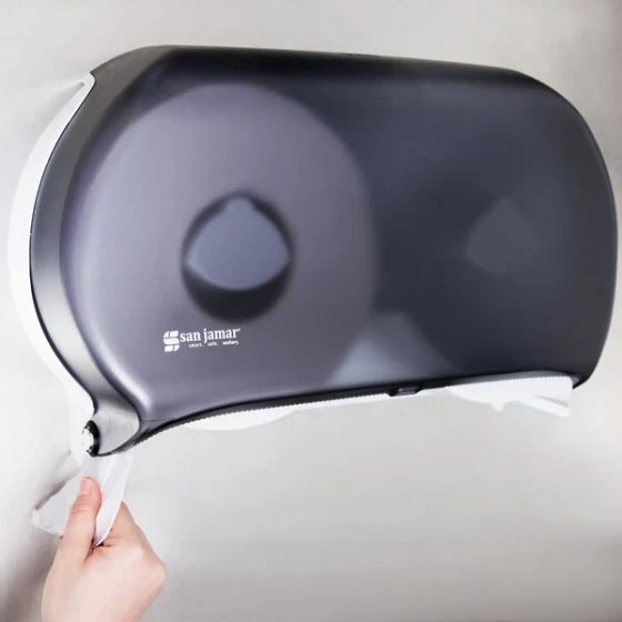 San Jamar R4000TBK Twin Classic Double Roll Jumbo Toilet Tissue Dispenser - Black Pearl