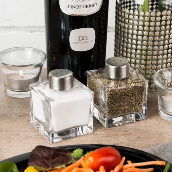 American Metalcraft GSPS Vintage Collection 2 oz. Smooth Square Glass Salt and Pepper Shaker Set - 12/Case