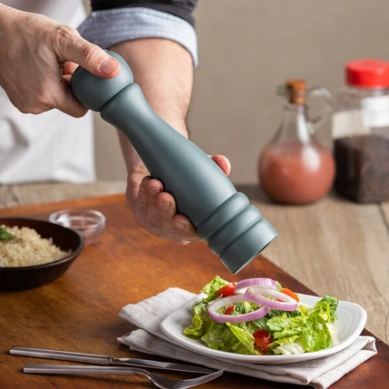 Acopa 10" Matte Steel Blue Wooden Salt / Pepper Mill