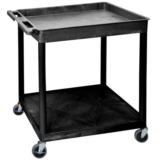 Luxor TC12-B Large Black 1 Tub and 1 Flat Shelf Utility Cart - 32" x 24" x 35 3/4"