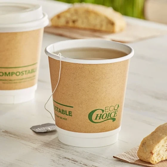 EcoChoice 10 oz. Smooth Double Wall Kraft Compostable Paper Hot Cup - 25/Sample