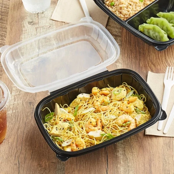 Choice 9" x 6" x 3" Microwaveable 1-Compartment Black / Clear Plastic Hinged Container - 100/Case