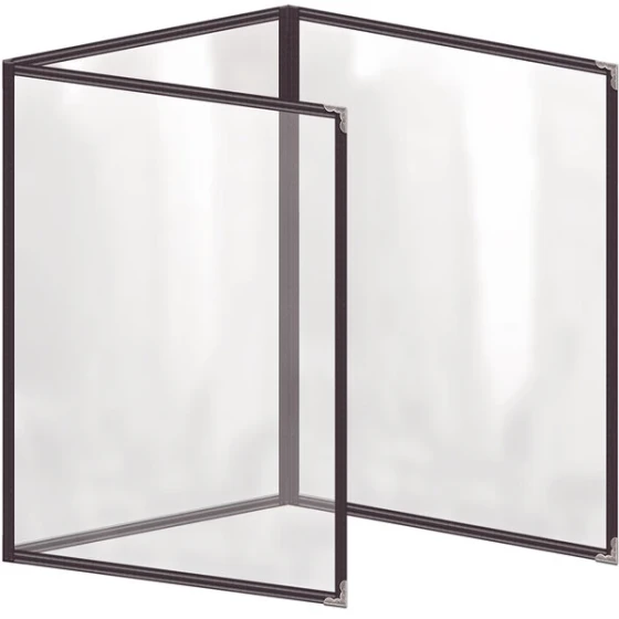 H. Risch, Inc. TET Deluxe Sewn 8 1/2" x 11" Brown 6 View Foldout Vinyl Menu Cover With Silver Decorative Corners and Gloss Finish