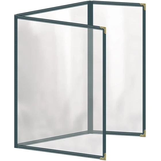 H. Risch, Inc. TEDQ Deluxe Sewn 8 1/2" x 11" Green 6 View Menu Cover with Gold Decorative Corners and Glossy Finish