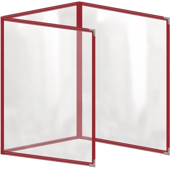 H. Risch, Inc. TET Deluxe Sewn 8 1/2" x 11" Red 6 View Foldout Vinyl Menu Cover With Silver Decorative Corners and Gloss Finish